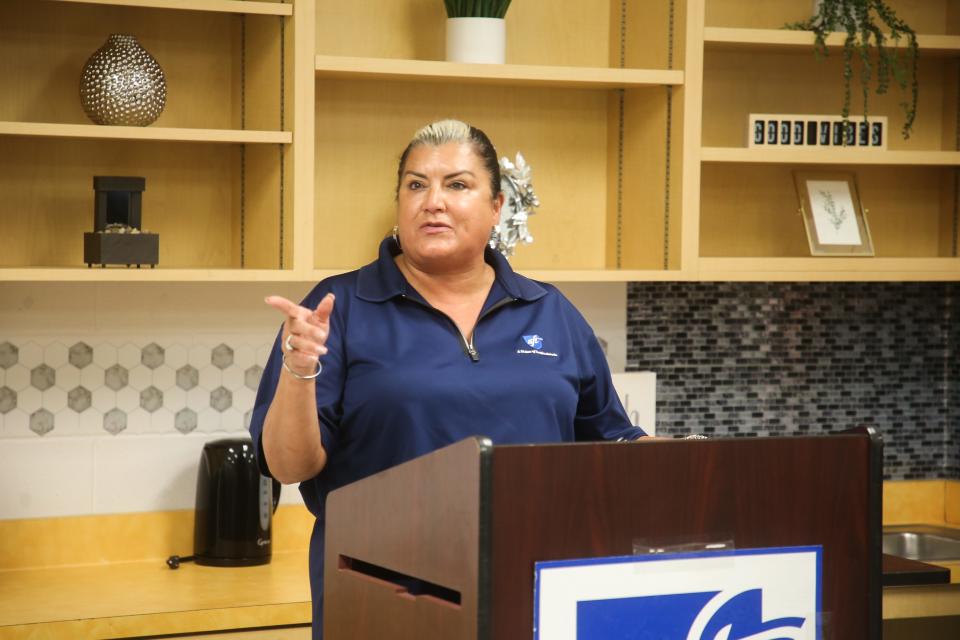 Evelyn DeJesus, the executive vice president of the American Federation of Teachers, is the first Latin officer in the union’s 105-year history. She spoke at the ribbon-cutting ceremony for Zavala Elementary's new Teacher Wellness Room Monday, March 7, 2022.