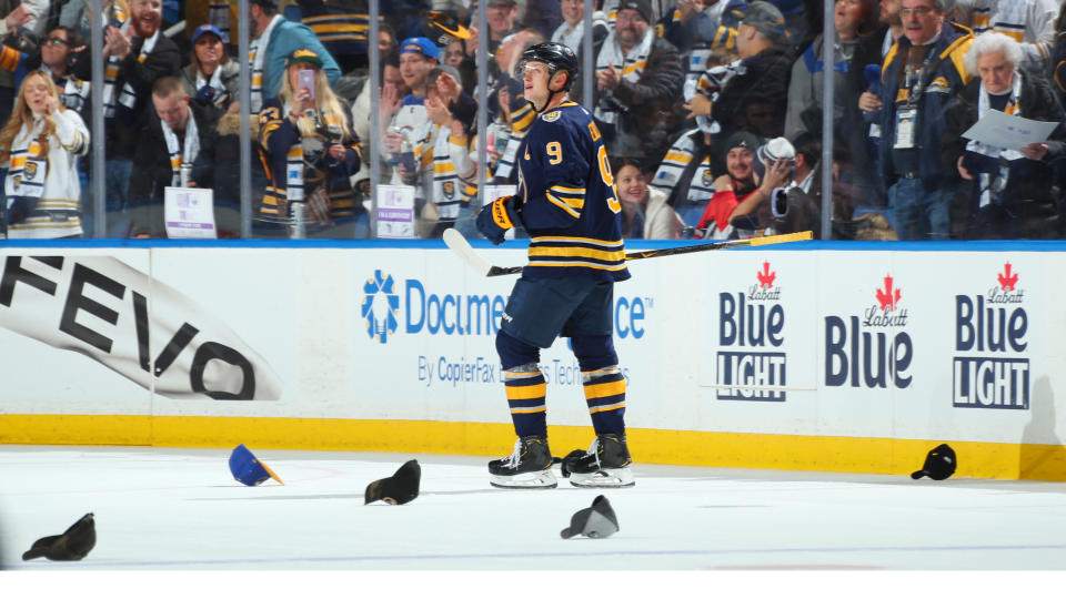 Buffalo Sabres centre Jack Eichel was a one-man show against the Ottawa Senators. (Sara Schmidle/NHLI via Getty Images)