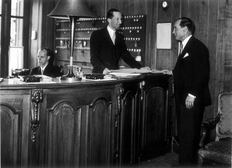 Receptionists at the hotel's front desk in 1948