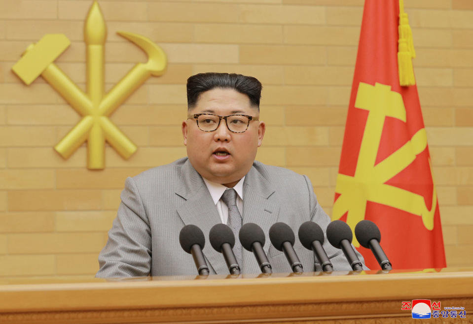 Kim Jong-un during his New Year’s Day speech