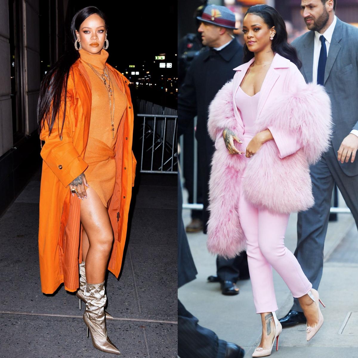 Rihanna's White Fuzzy Heels January 2019