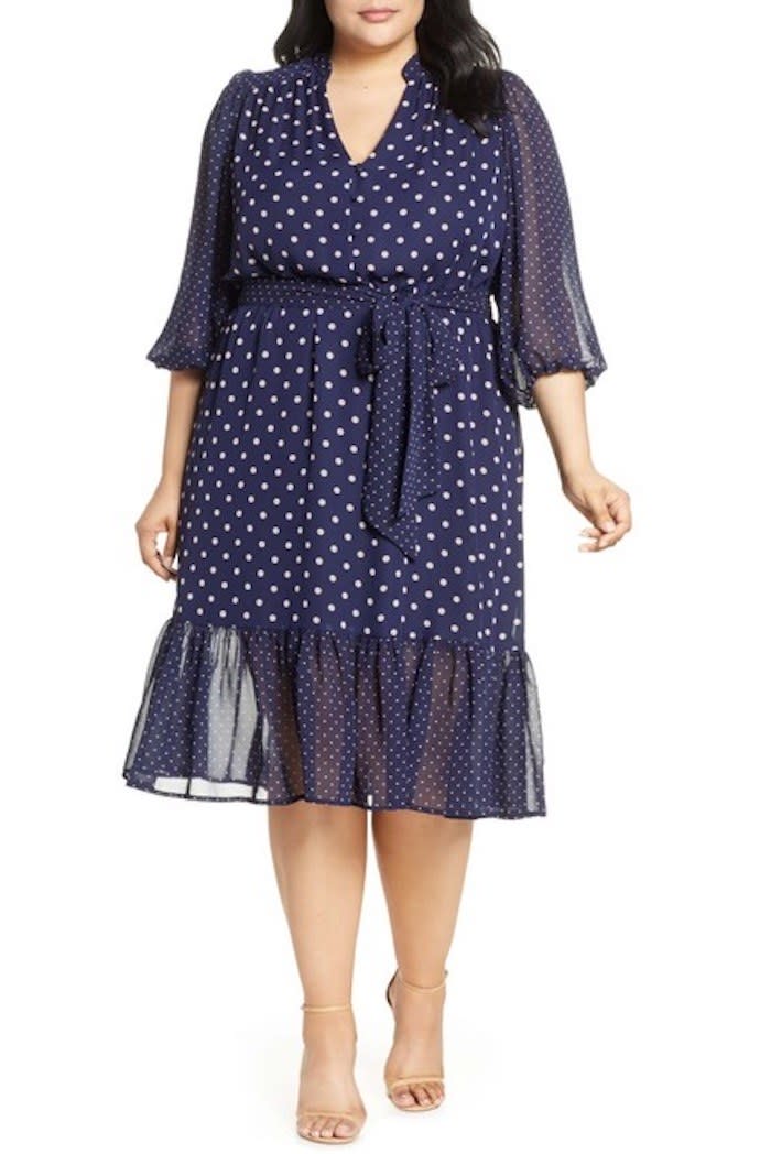 Eliza J Plus-Size Polka-Dot Chiffon Dress