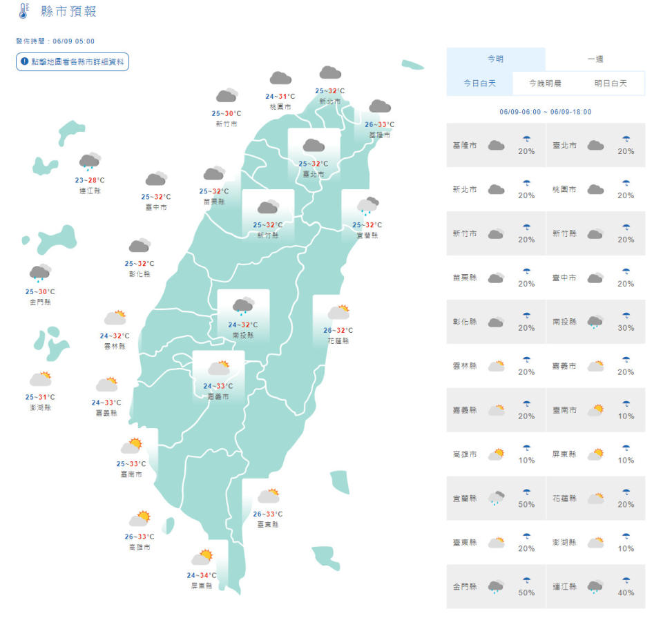 天氣概況。（圖／中央氣象局）