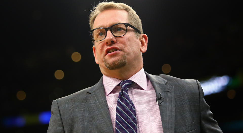 In memory of the late Craig Sager, Toronto’s head coach Nick Nurse turned his suit game up to 11 against Golden State on Thursday night. (Getty)