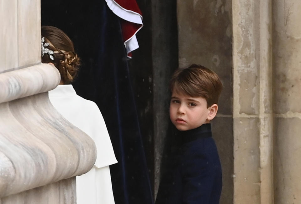 <p>LONDON, ENGLAND - MAY 06: Prince Louis of Wales during the Coronation of King Charles III and Queen Camilla on May 06, 2023 in London, England. The Coronation of Charles III and his wife, Camilla, as King and Queen of the United Kingdom of Great Britain and Northern Ireland, and the other Commonwealth realms takes place at Westminster Abbey today. Charles acceded to the throne on 8 September 2022, upon the death of his mother, Elizabeth II. (Photo by Stuart C. Wilson/Getty Images)</p> 