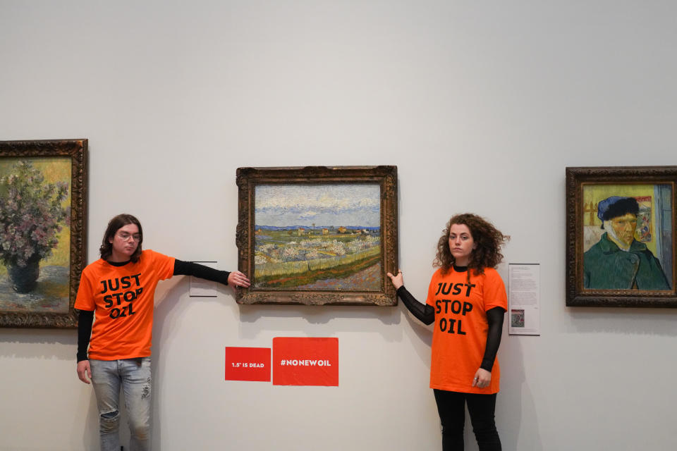 Just Stop Oil climate activists glue themselves to the Vincent van Gogh painting