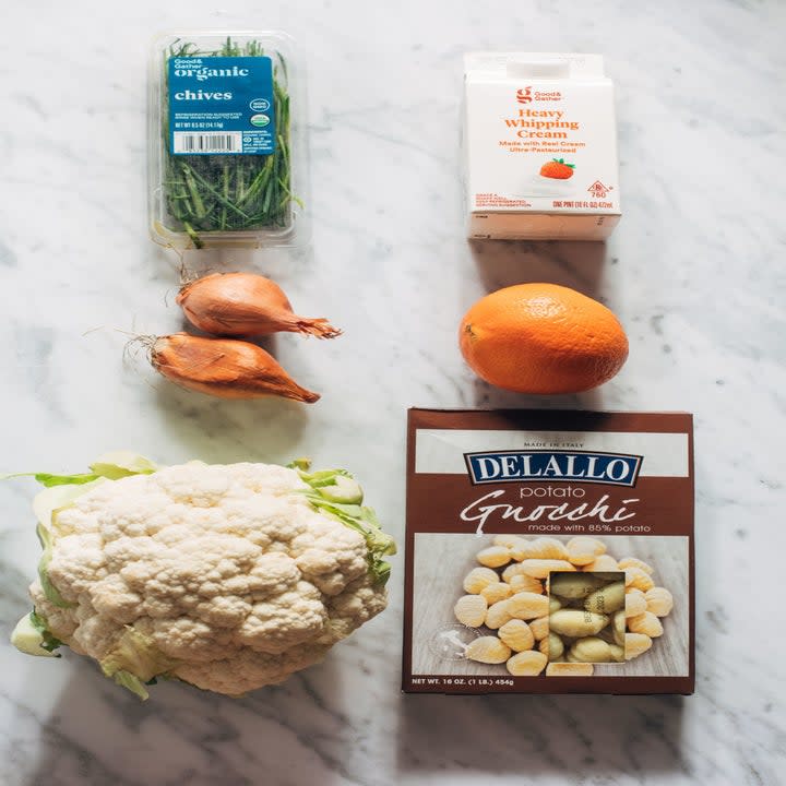 ingredients for cauliflower orange gnocchi on a counter
