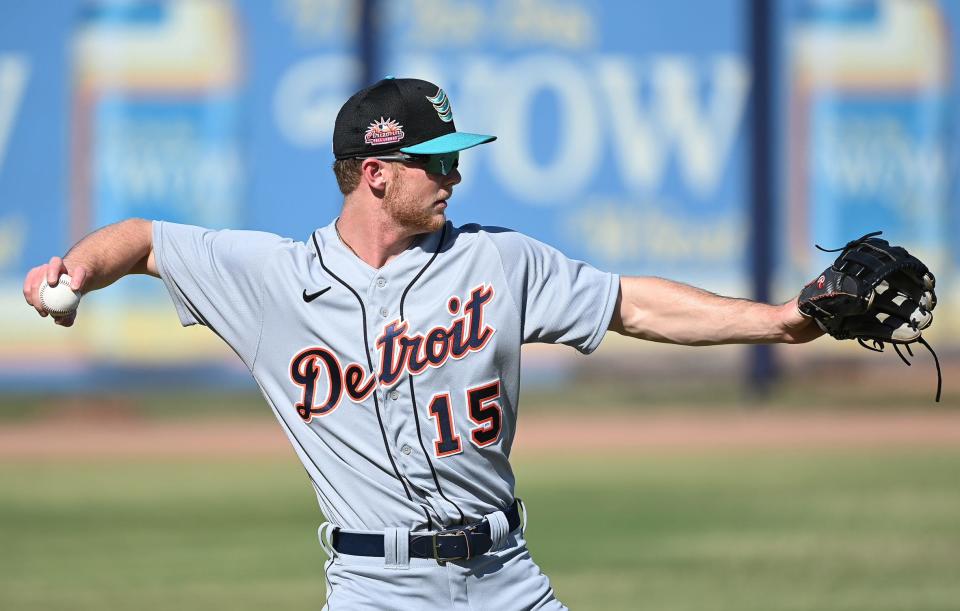 Detroit Tigers outfielder Justice Bigbie plays for the Salt River Rafters in the Arizona Fall League.