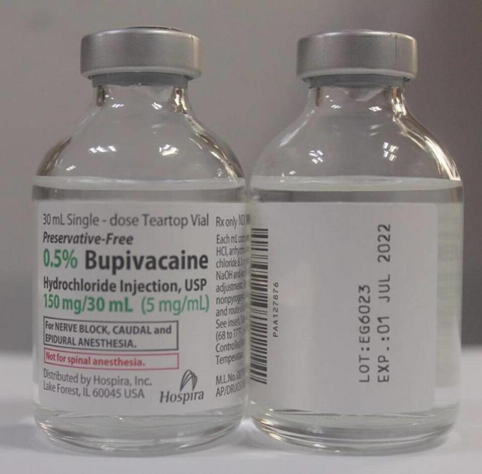 Bottles labeled as 0.5% Bupivacaine.