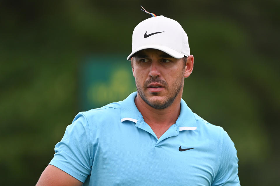 Brooks Koepka walks off the practice green during the first round of the World Golf Championships-FedEx St. Jude Invitational at TPC Southwind on July 30, 2020 in Memphis, Tennessee. 