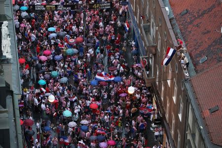 Soccer Football - World Cup - The Croatia team return from the World Cup in Russia - Zagreb, Croatia - July 16, 2018 Croatia fans REUTERS/Marko Djurica