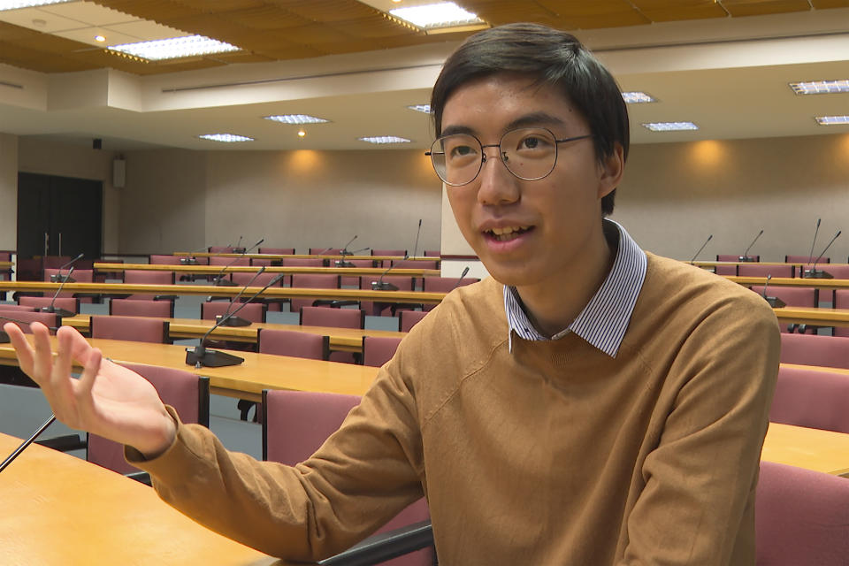 Lin Jing-xuan, a Soochow University student and first-time voter speaks to Associated press about upcoming presidential election, on Dec. 20, 2023 in Taipei, Taiwan. In a survey of its undergraduate students published last month, Soochow University in Taipei found that 33.9% of the respondents said they intended to vote for Ko, while 22.1% preferred William Lai, the DPP candidate and Taiwan's vice president who is seen as the overall front-runner in the vote. (AP Photo/Johnson Lai)