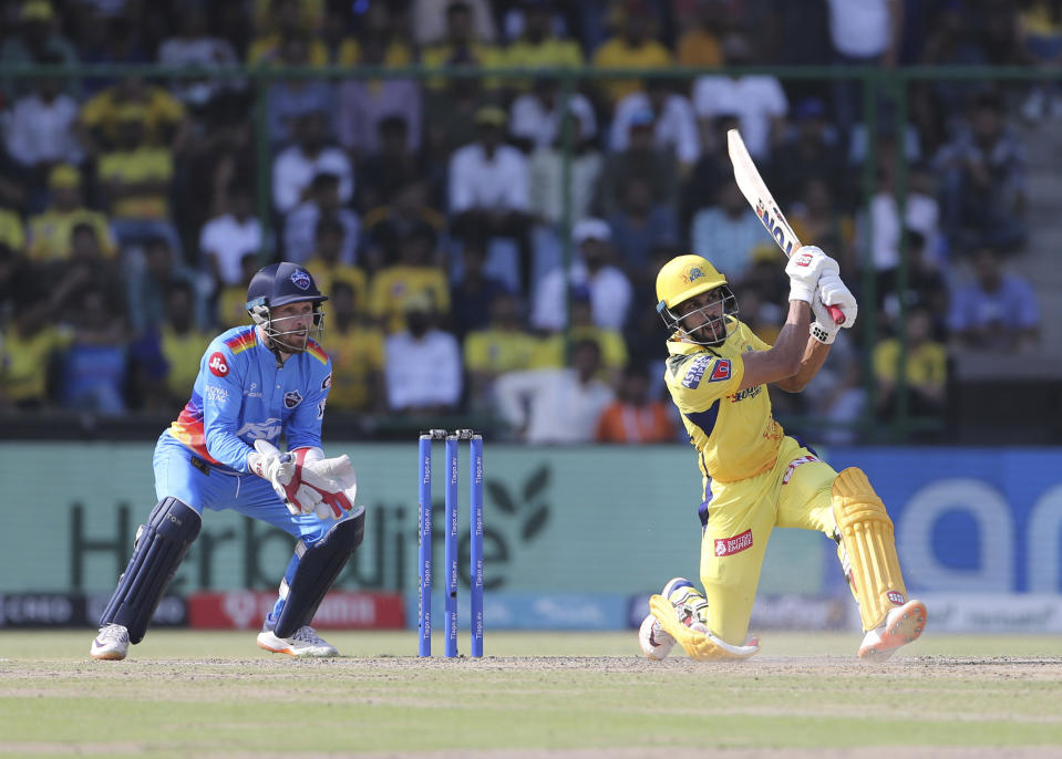 Ruturaj Gaikwad of Chennai Super Kings bats during the Indian Premier League cricket match between Delhi Capitals and Chennai Super Kings in New Delhi, India, Saturday, May 20, 2023. (AP Photo/Surjeet Yadav)