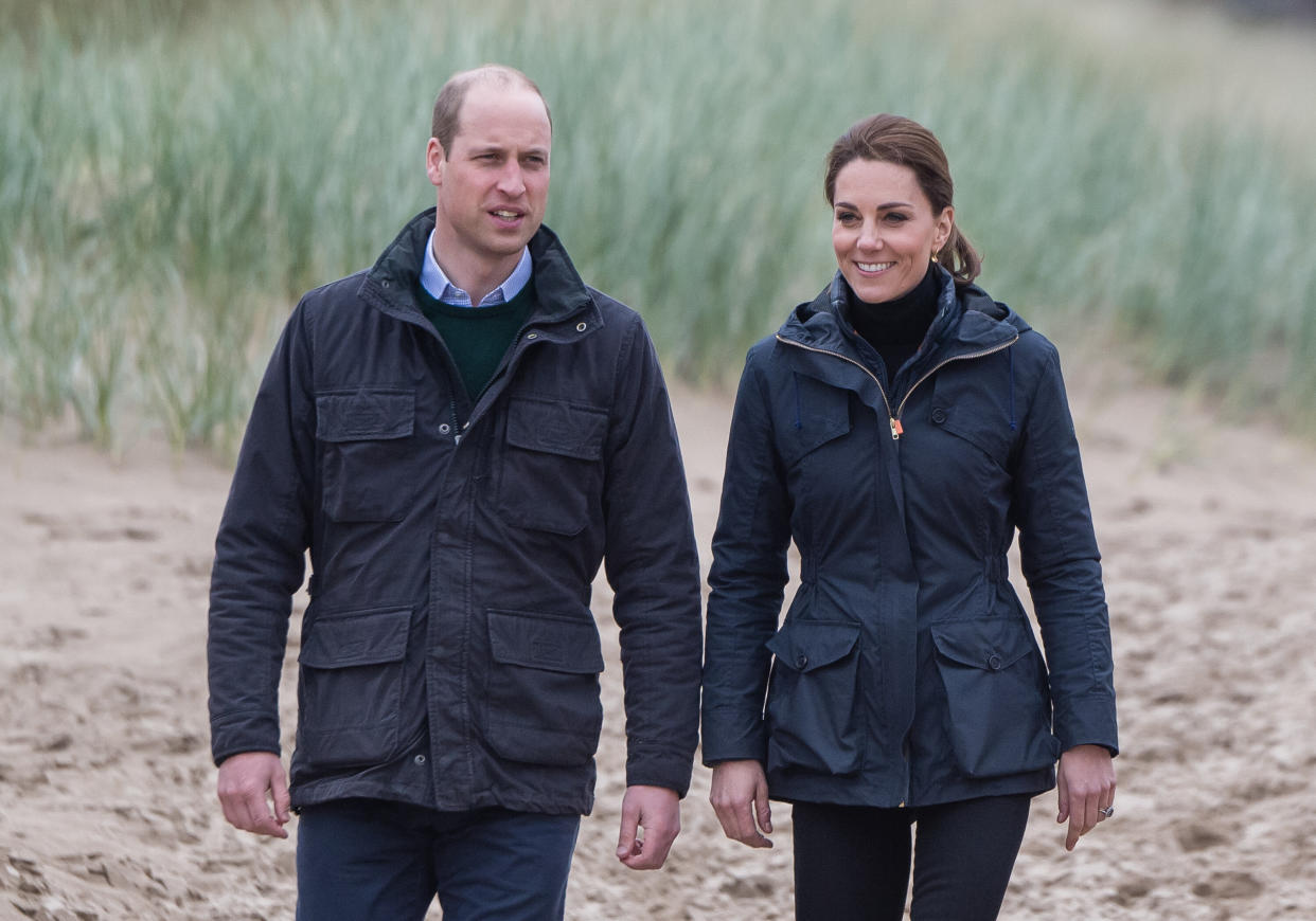 Prince William, Duke of Cambridge and Catherine, Duchess of Cambridge visit Newborough Beach to join the Menai Bridge Scouts as they explore the beach's wildlife habitat during a visit to North Wales on May 8, 2019 in Caernarfon, United Kingdom.  (Photo by Samir Hussein/Samir Hussein/WireImage)