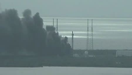 A still image taken from video of smoke rising on the launch site of SpaceX Falcon 9 rocket in Cape Canaveral, Florida, September 1, 2016. NASA TV/Handout via REUTERS