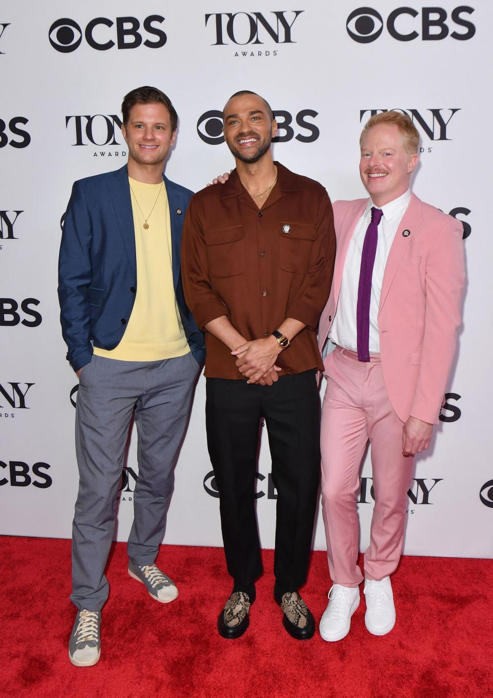(L-R) Michael Oberholtzer, Jesse Williams and Jesse Tyler Ferguson were nominated for best featured actor in a play for "Take Me Out" at the 2022 Tony Awards.