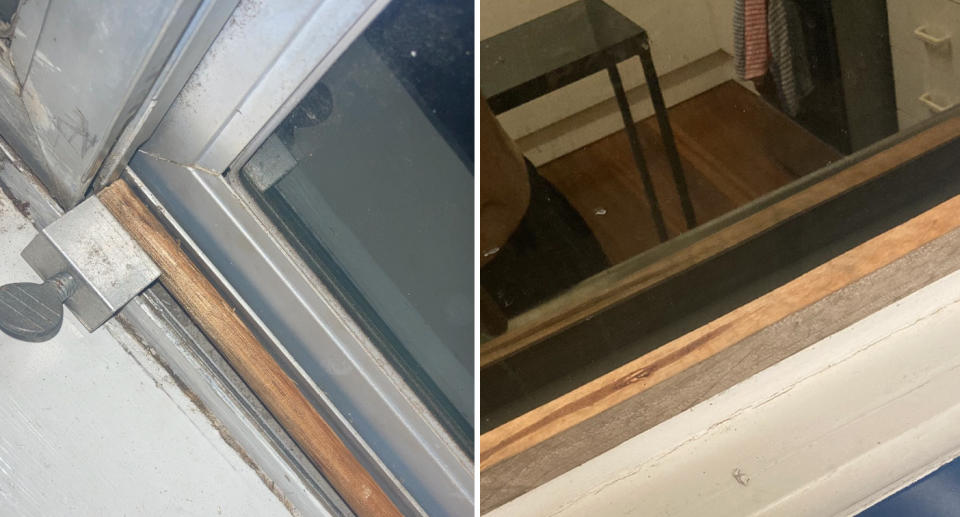 The age-old hack jars windows and doors shut with a piece of wood, with the materials easily accessible from Bunnings. Source: Facebook/CairnsCrimesandAlerts