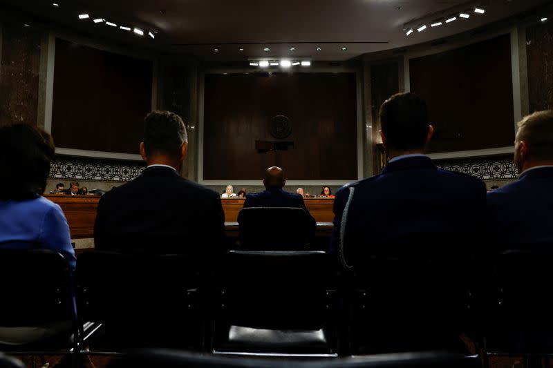 U.S. Air Force Gen. Charles Brown Jr. attends a U.S. Senate hearing on his nomination to be chairman of the Joint Chiefs of Staff, in Washington