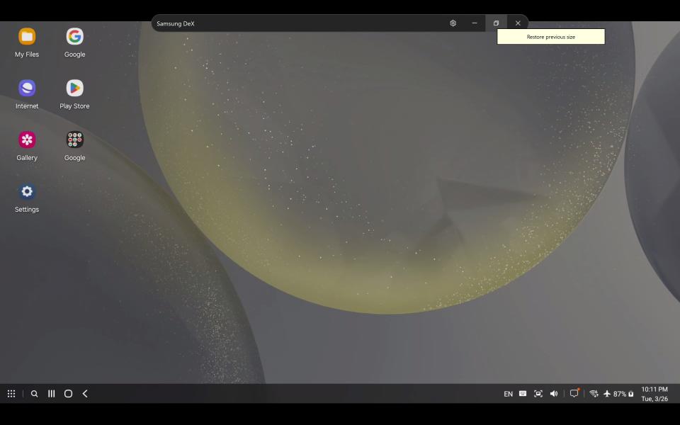 Minimizing the Samsung DeX window