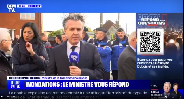 Christophe Béchu s’est rendu ce jeudi 4 janvier à Thérouanne, dans le Pas-de-Calais, en vigilance rouge pour « crues ».
