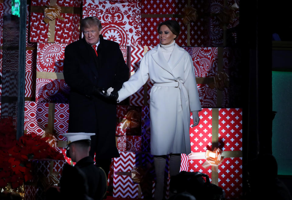 President Trump and first lady Melania Trump at the National Christmas Tree lighting ceremony in Washington on Wednesday. (Photo: Mark Wilson/Getty Images)