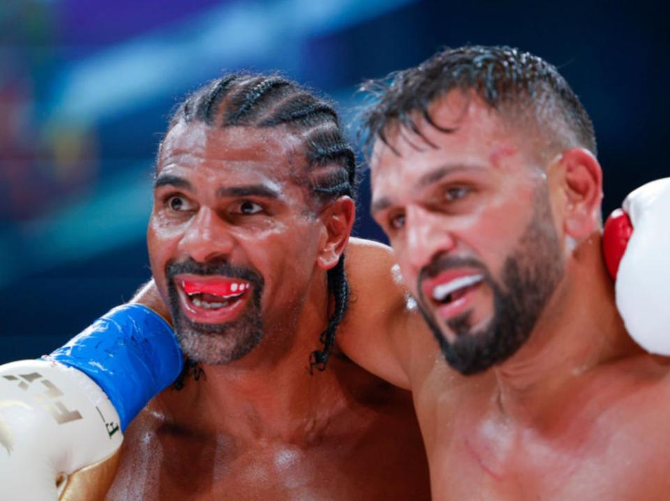 Haye and Joe Fournier embrace after their fight (Getty Images)