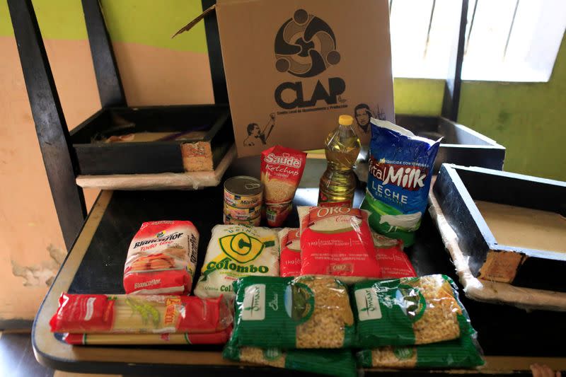 FILE PHOTO: The contents of a CLAP box is pictured at Viviana Colmenares' house in Caracas