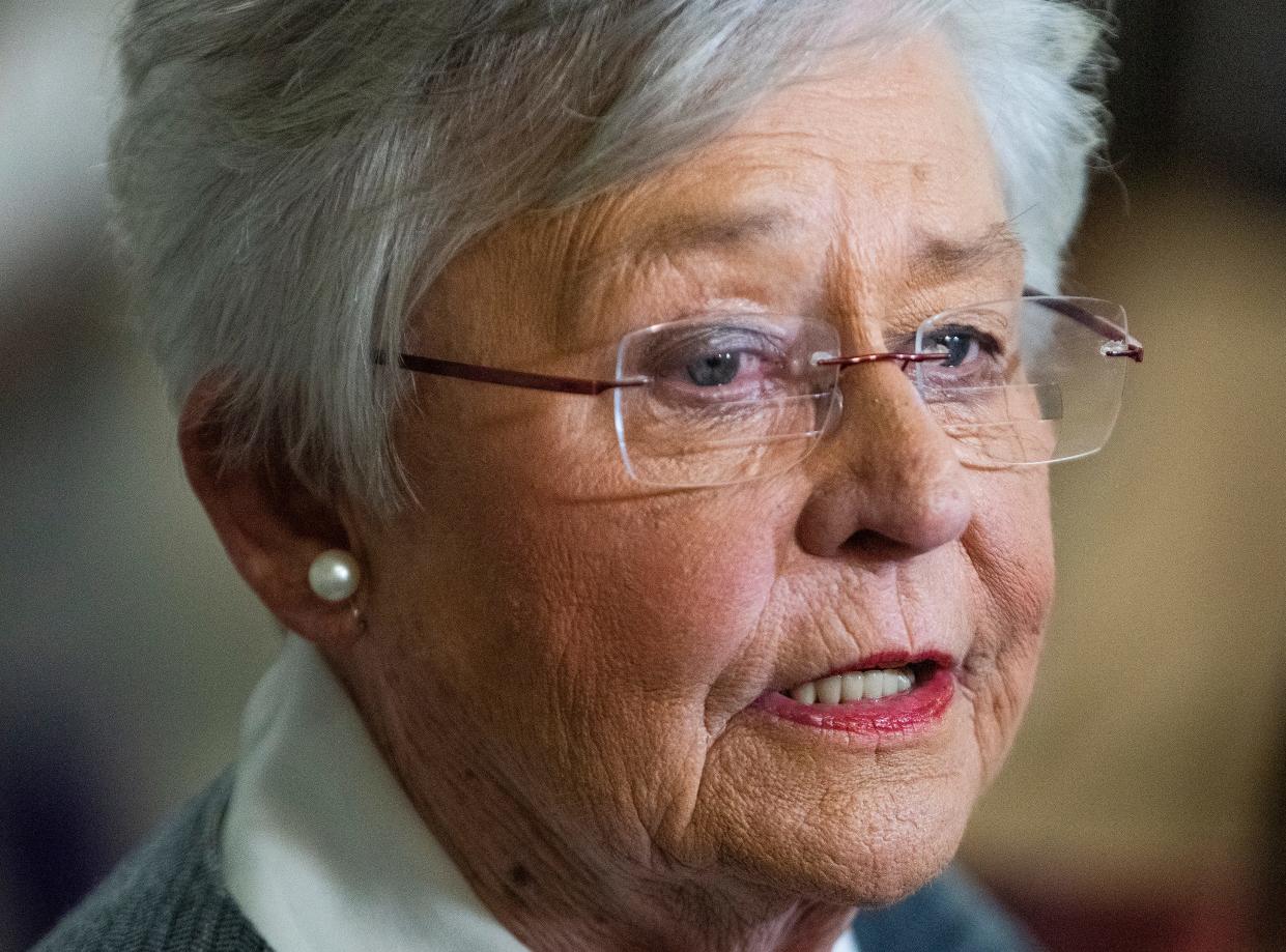 Alabama Governor Kay Ivey talks with the media after touring the STEM labs at Dalraida Elementary School in Montgomery, Ala., on Monday August 22, 2022.