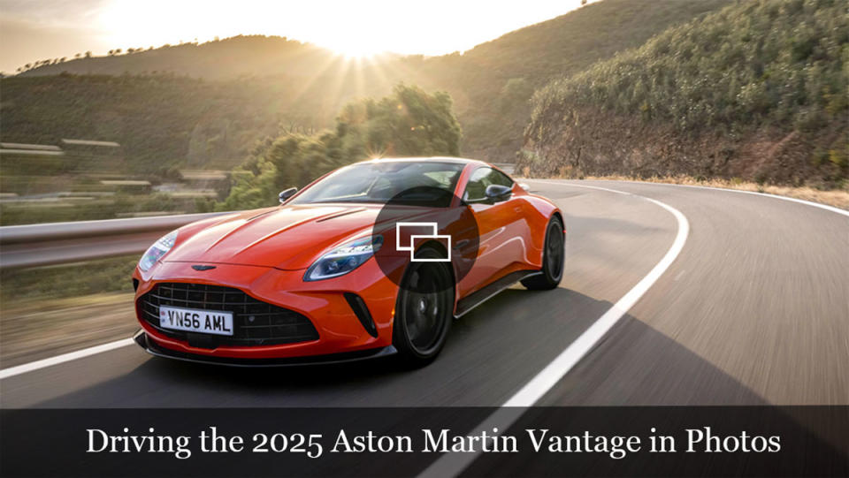 The 2025 Aston Martin Vantage on a road in Spain.