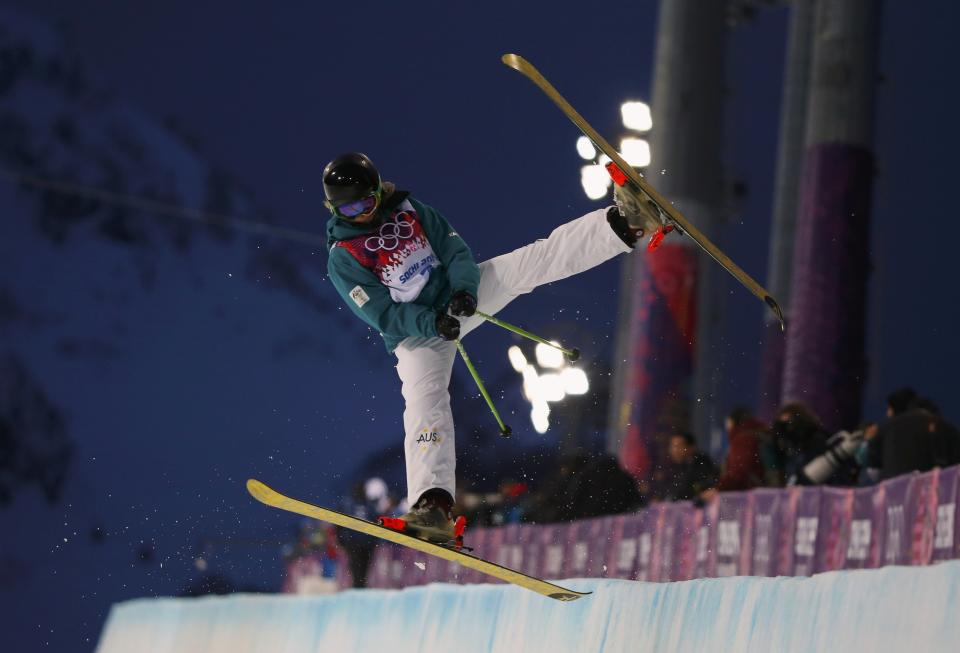 Australia's Amy Sheehan performs a jump during the women's freestyle skiing halfpipe qualification round at the 2014 Sochi Winter Olympic Games in Rosa Khutor February 20, 2014. REUTERS/Mike Blake (RUSSIA - Tags: SPORT SKIING OLYMPICS)