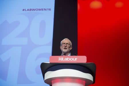 Newly re-elected opposition Labour Party leader, Jeremy Corbyn, speaks during Labour's women's conference on the eve of the Labour Party annual conference, in Liverpool, Britain September 24, 2016. REUTERS/Stefan Rousseau/Pool