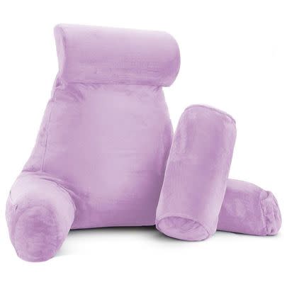 A plush memory foam seat pillow with a bolster