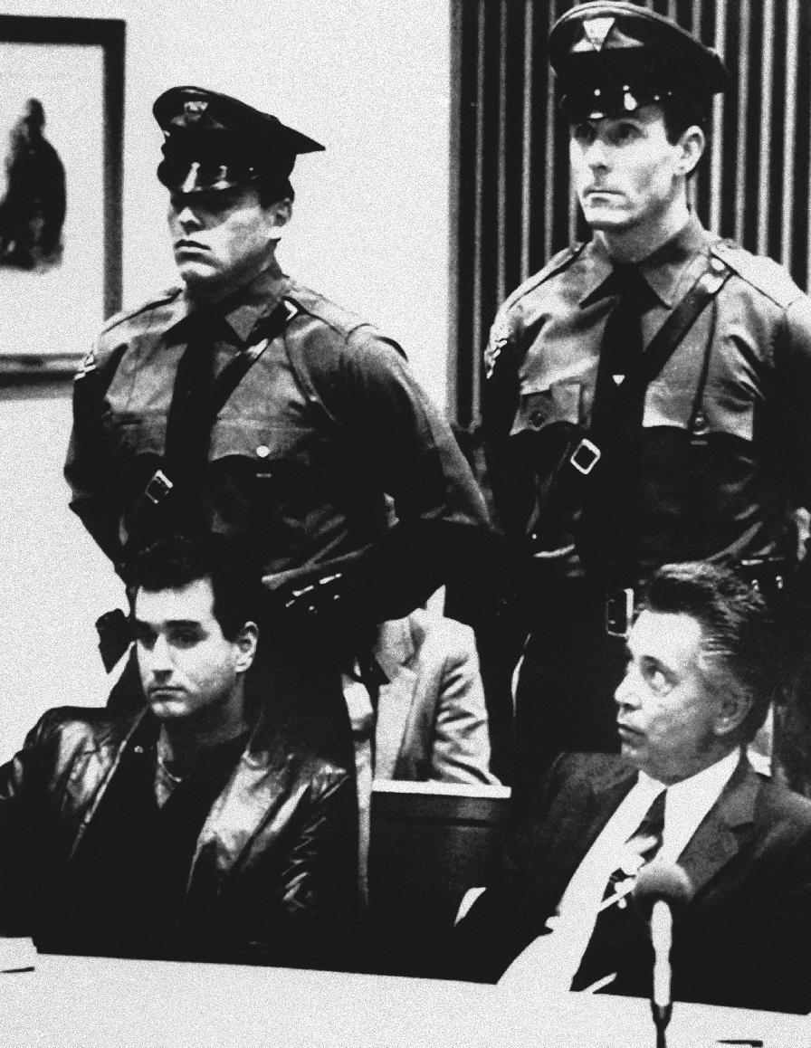 FILE - In this Nov. 3, 1986 file photo, Nicodemo Scarfo, lower right, and his nephew, Philip Leonetti, lower left, sit in court in Atlantic City, N.J., when the two were brought before a judge to hear new charges of racketeering, loansharking and gambling. Nicodemo "Little Nicky" Scarfo, whose reign over the Philadelphia Mafia in the 1980s was one of the bloodiest in its history, died Saturday, Jan. 14, 2017, at a federal medical center in North Carolina. He was 87. (AP Photo/Pool, File)