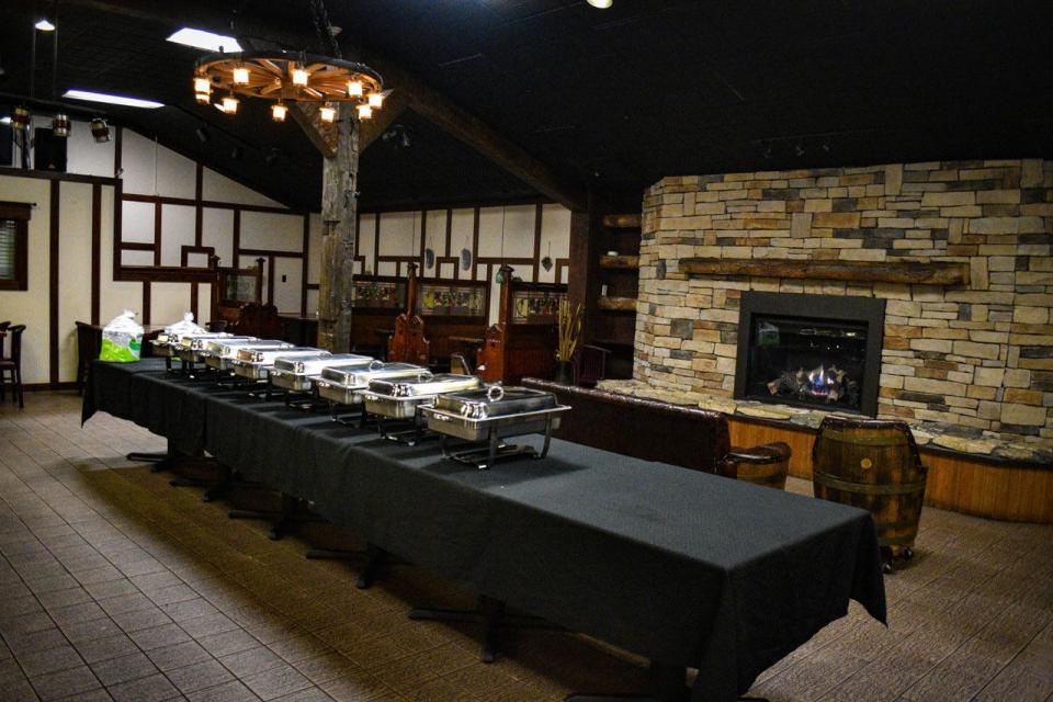 The Cove inside The Vue features a fireplace and offers an intimate space for smaller gatherings. Here, The Cove was prepped for The Vue’s dinner and comedy night on Nov. 12. Bone Bones BBQ, which has gained a large fanbase in the area, will be the exclusive caterer for The Vue.