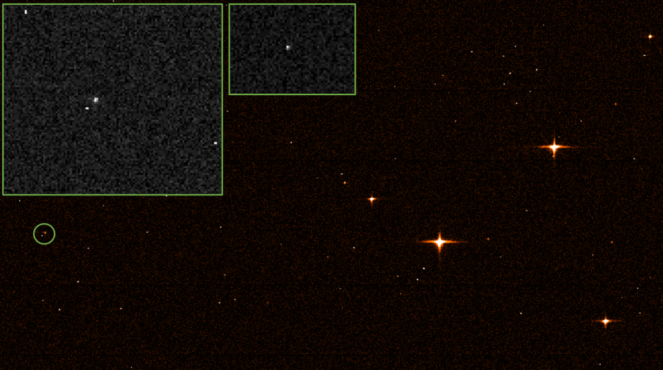 The European Space Agency's Gaia spacecraft spotted the James Webb Space Telescope, circled in green, with two inset views.