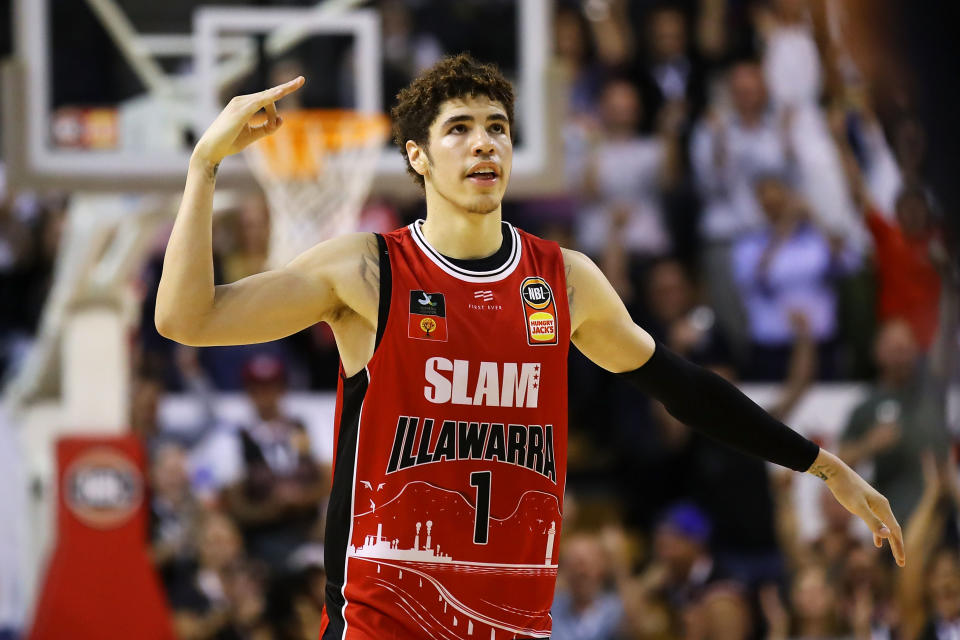 LaMelo Ball after hitting a 3-pointer for the Illawarra Hawks. 