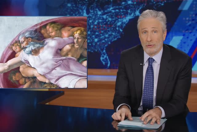 <p>Comedy Central</p> Jon Stewart invokes God's pronouns on 'The Daily Show'