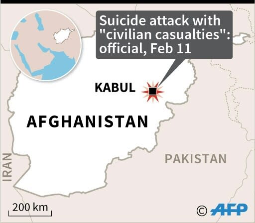 Map of Afghanistan locating suicide blast in Kabul on Tuesday