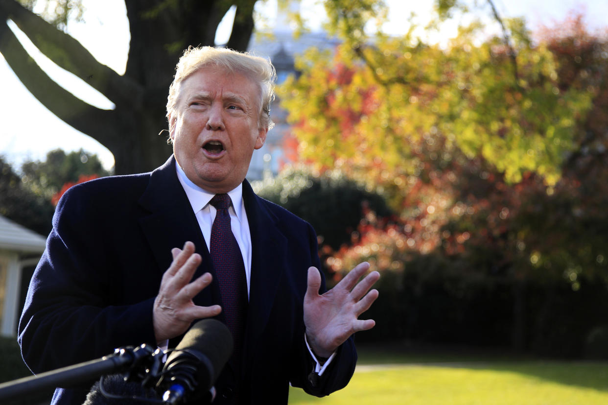 President Donald Trump speaks to the media before leaving the White House to travel to Florida, where he will spend Thanksgiving at Mar-a-Lago. (Photo: AP Photo/Manuel Balce Ceneta)