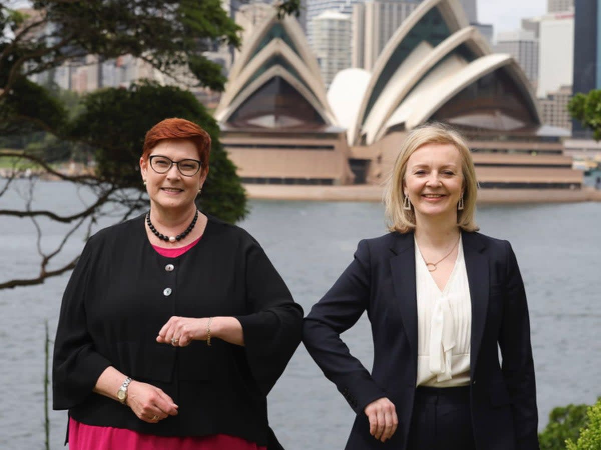 Liz Truss (right) with Australia’s foreign minister Marise Payne in January 2022 (Foreign Office)