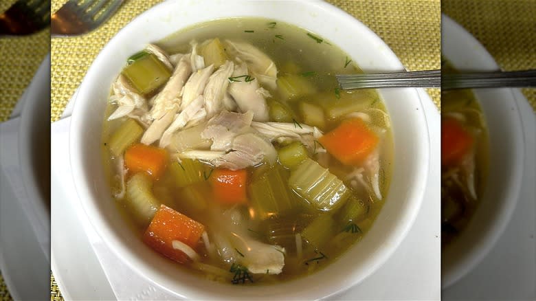 Chicken noodle soup in bowl