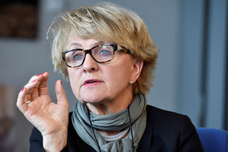 FILE PHOTO: Danuta Hubner, chair of the constitutional committee of the European Parliament gestures during an interview in Brussels, Belgium April 24, 2017. Reuters/Eric Vidal/File Photo