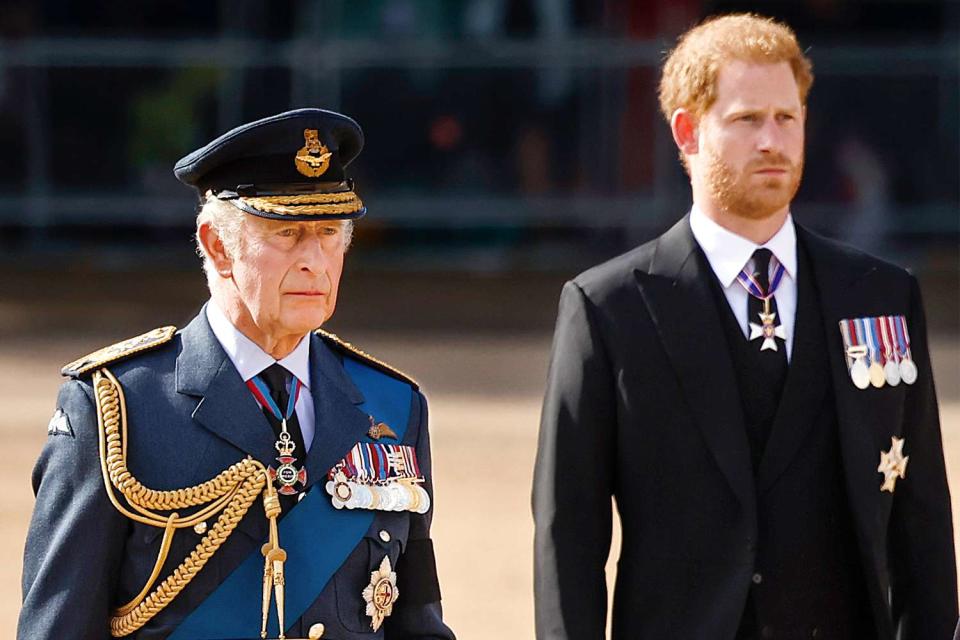 <p>Jeff J Mitchell - WPA Pool/Getty</p> King Charles and Prince Harry on Sept. 14, 2022