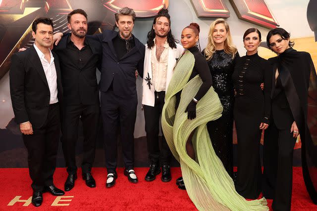 <p> Eric Charbonneau/Shutterstock</p> Ron Livingston, Ben Affleck, Andrés Muschietti, Director, Ezra Miller, Kiersey Clemons, Barbara Muschietti, Maribel Verdú and Sasha Calle at the world premiere of The Flash