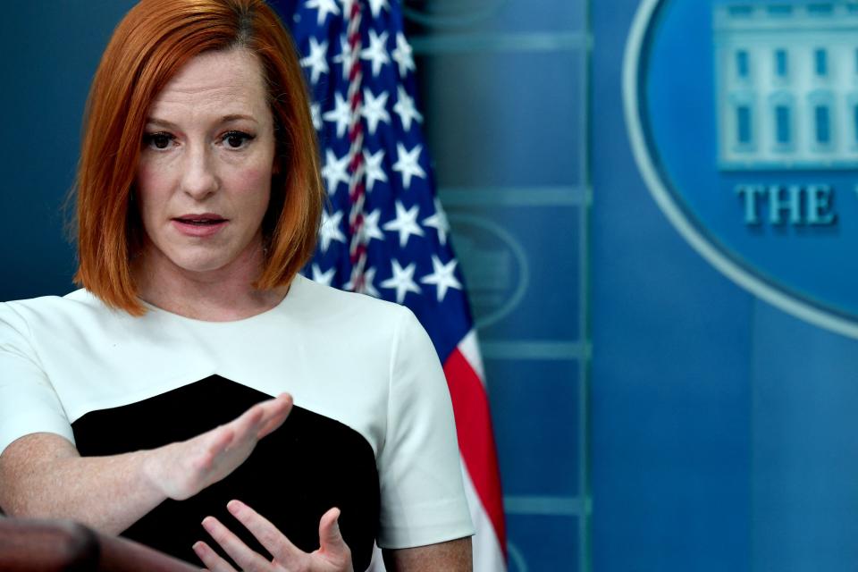 White House Press Secretary Jen Psaki speaks during a briefing in the James S. Brady Press Briefing Room of the White House in Washington, DC, on March 14, 2022. (Photo by Nicholas Kamm / AFP) (Photo by NICHOLAS KAMM/AFP via Getty Images)