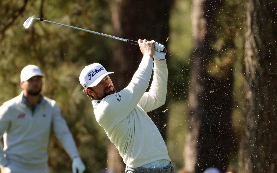 Cameron Young of the United States plays a shot on the first hole during the second round