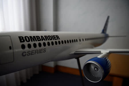 A model of Bombardier C Series aeroplane is seen in the Bombardier offices in Belfast, Northern Ireland September 26, 2017. REUTERS/Clodagh Kilcoyne