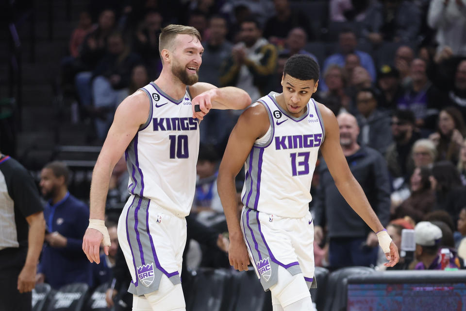 Domantas Sabonis #10 of the Sacramento Kings and Keegan Murray #13 have fantasy value