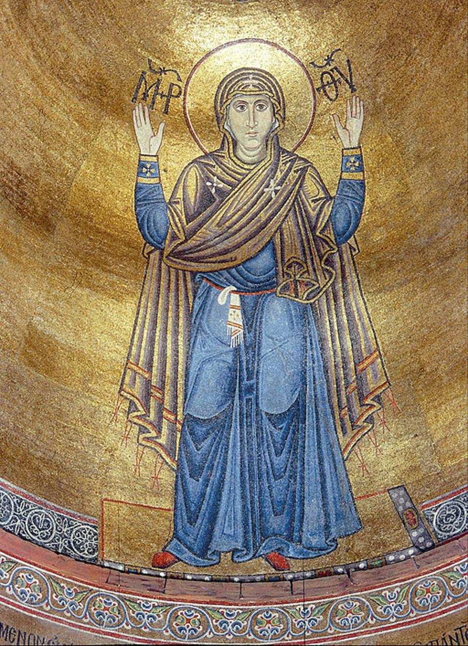 <span class="caption">The Oranta of Kyiv.</span> <span class="attribution"><a class="link " href="https://commons.wikimedia.org/wiki/File:Oranta-Kyiv.jpg" rel="nofollow noopener" target="_blank" data-ylk="slk:Saint Sophia Cathedral/Wikimedia Commons;elm:context_link;itc:0;sec:content-canvas">Saint Sophia Cathedral/Wikimedia Commons</a></span>