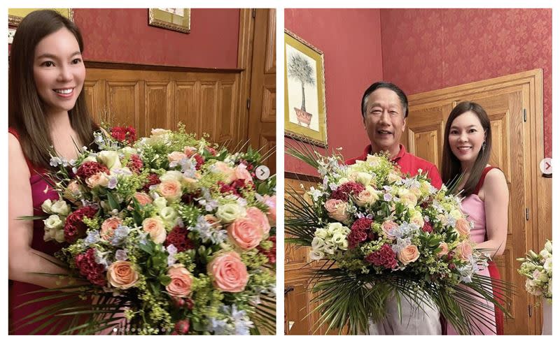 郭台銘和曾馨瑩慶祝結婚14週年，穿上同色系衣服放閃。（圖／翻攝自曾馨瑩IG）